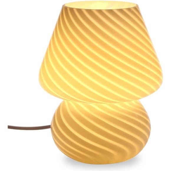 Mushroom Lamp,Glass Table Bedside Lamps Translucent Murano Vintage Style Striped - Picture 1 of 5